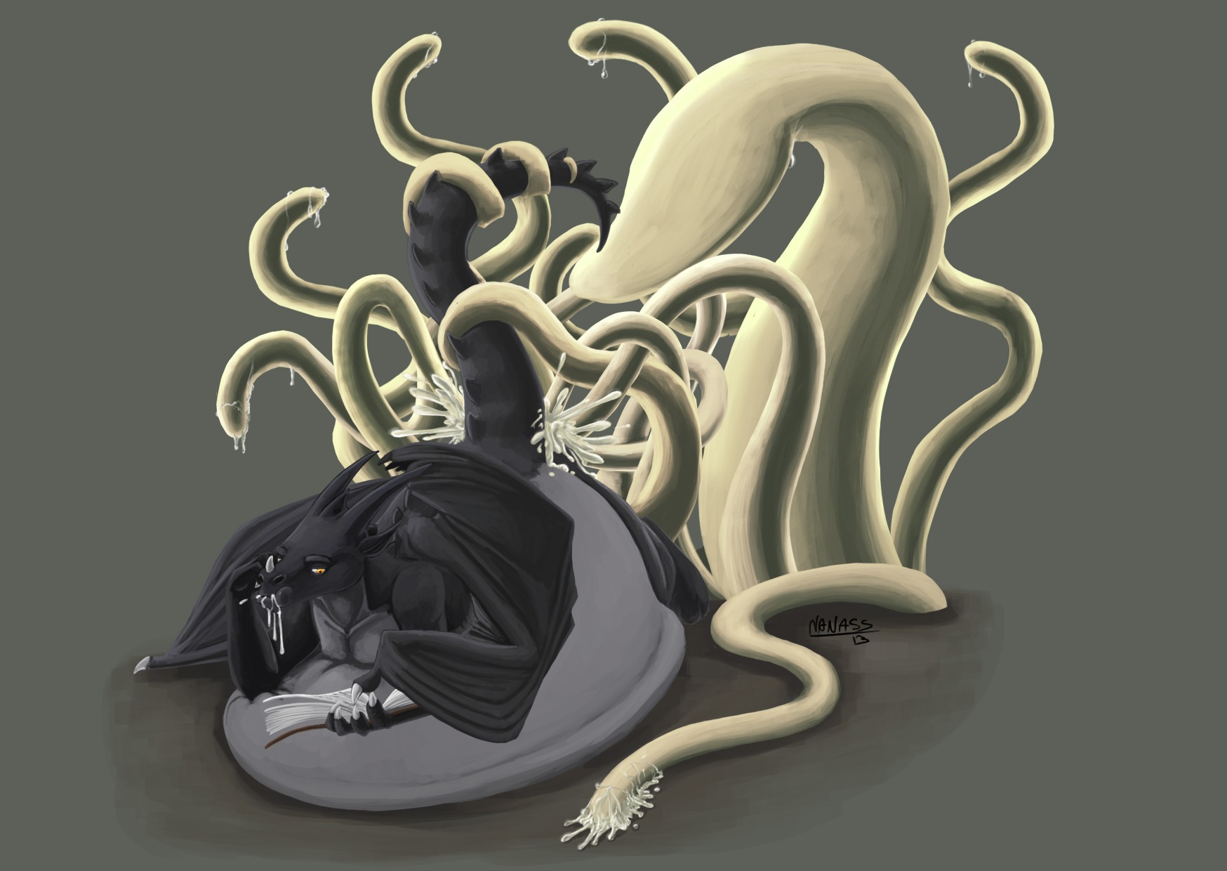 belly big_belly bodily_fluids book cum cum_from_mouth cum_in_mouth cum_inflation cum_inside cum_splatter cum_through dragon e621 excessive_cum excessive_genital_fluids genital_fluids hi_res huge_belly hyper hyper_belly inflation male messy mythological_creature mythological_scalie mythology niv100 nol orgasm reading scalie solo tail tentacles