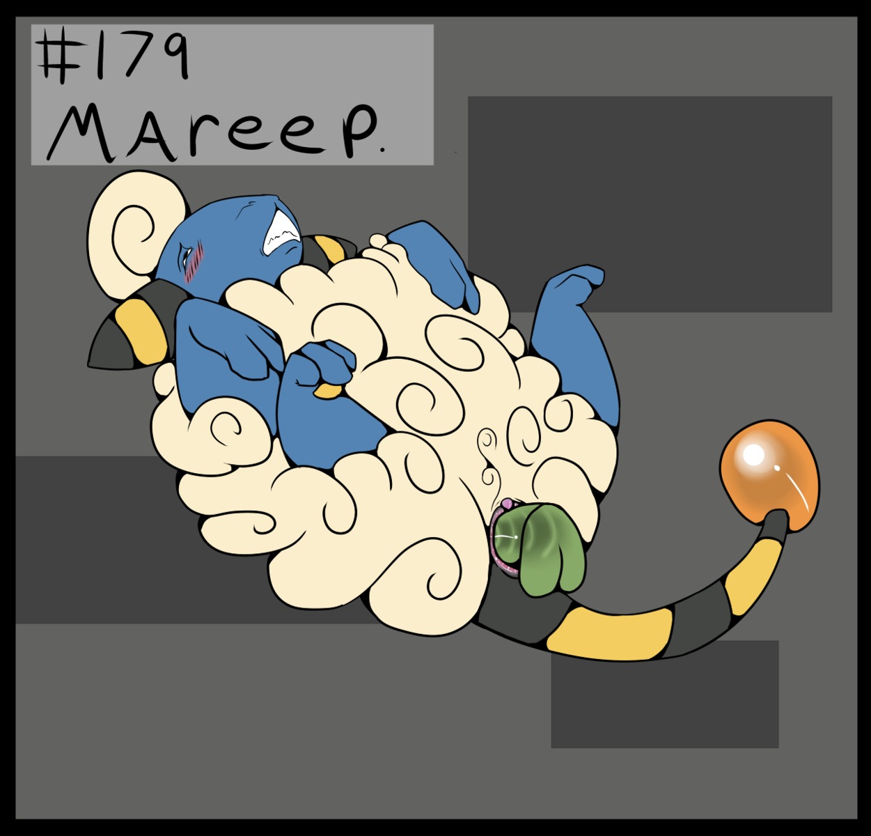 2013 backlash91 black_border blue_body blush border conditional_dnp digital_media_(artwork) dildo e621 female feral generation_2_pokemon genitals half-closed_eyes hi_res lying mareep masturbation narrowed_eyes nintendo penetration pokemon pokemon_(species) sex_toy solo teeth toying_self vaginal vaginal_masturbation vaginal_penetration vulva