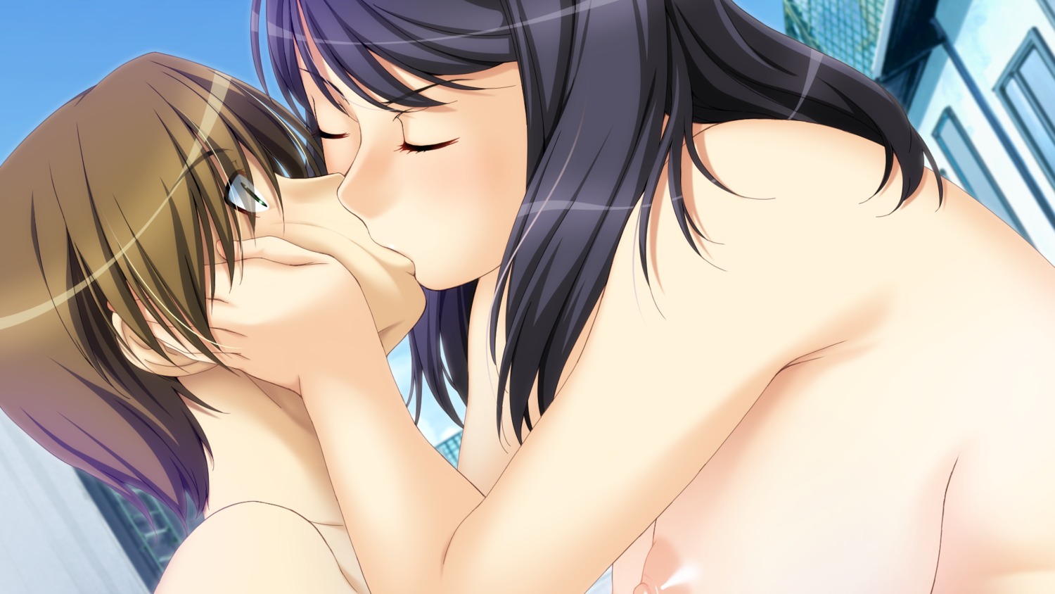 big_sister black_hair breasts brother brother_and_sister female game_cg human incest ino kissing little_brother male nipples older_female older_sister rule34 sister_scheme_2 straight yanagawa_misaki younger_brother younger_male