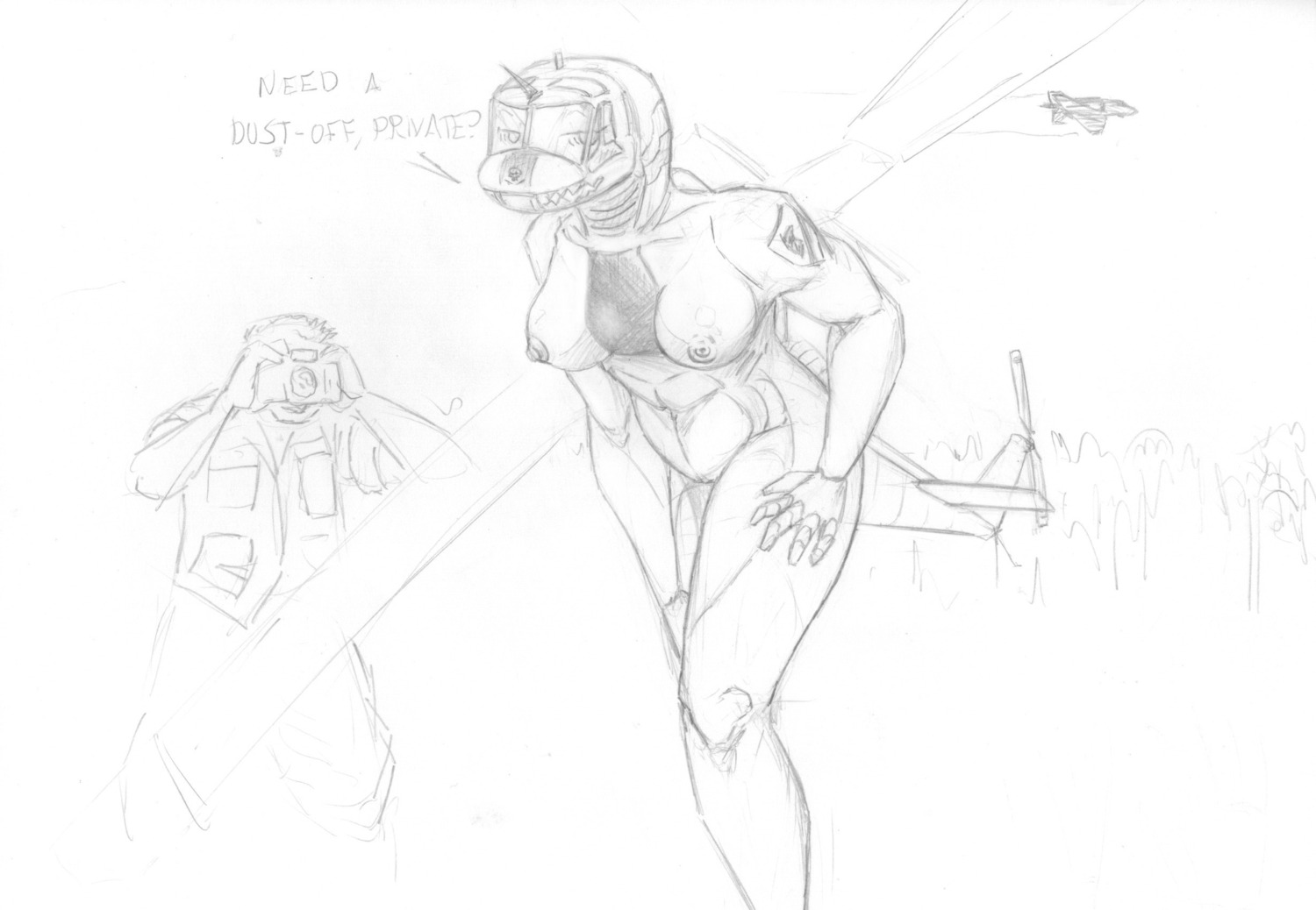 5_fingers aeromorph aircraft alternate_species anthro areola asking asking_viewer athletic athletic_female bald_crotch barely_visible_genitalia barely_visible_vulva bedroom_eyes bell_textron_inc bent_over biceps bottomwear breasts camera clothed clothed/nude clothed_male clothing crotch_lines curvy_figure dialogue duo e621 english_text eyelashes female female_focus fingers genitals glistening glistening_body glistening_breasts graphite_(artwork) greyscale half-closed_eyes helicopter hi_res holding_camera holding_object hourglass_figure human humanoid_hands living_aircraft living_helicopter living_machine living_vehicle looking_aside looking_at_another looking_at_viewer machine male mammal medium_breasts monochrome narrowed_eyes navel nipples non-mammal_breasts non-mammal_nipples not_furry nude pants pubic_mound question recording redout seductive shirt simple_background sketch small_waist solo_focus standing talking_to_viewer text topwear traditional_media_(artwork) uh-1_huey vehicle vulva white_background