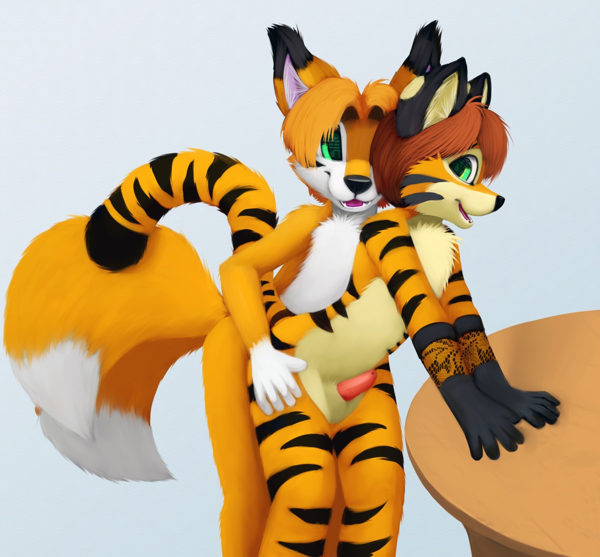 2013 anal anal_penetration anthro anthro_on_anthro anthro_penetrated anthro_penetrating anthro_penetrating_anthro balls blonde_hair bodyguard_position canid canine colored digital_media_(artwork) duo e621 erection felid fox from_behind_position fur genitals green_eyes hair interspecies james_fox jamesfoxbr looking_pleasured male male/male male_penetrated male_penetrating male_penetrating_male mammal multi_tail nude open_mouth pantherine penetration penile penile_penetration penis penis_in_ass saba sex short_hair simple_background smile standing standing_sex stripes tail teeth tiger tongue young young_anthro young_on_young