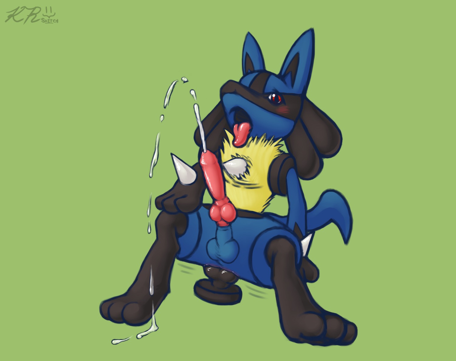 blush color cum dildo feral front_view fur insertion ket-ralus lucario male male_only masturbation nude penis pokemon pokemon_(species) rule34 solo tagme