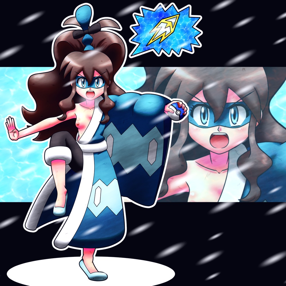 breasts clothes color female female_only front_view great_ball hilda_(pokemon) human nipples on_one_foot poke_ball pokemon rule34 solo standing tagme