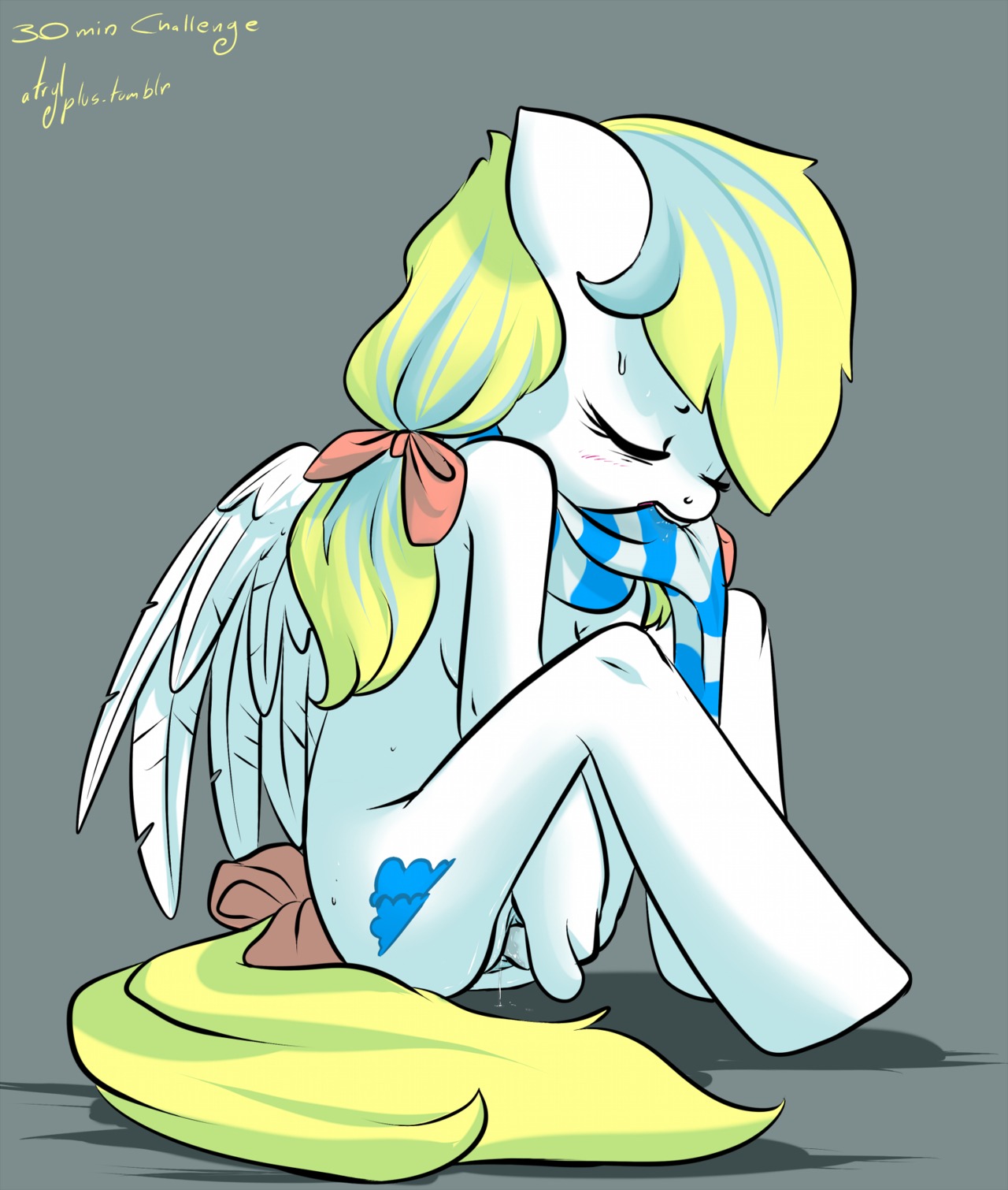 anthro anthrofied atryl blonde_hair breasts cloudia_(mlp) digital_media_(artwork) e621 equid equine female fingering fingering_self genitals hair hasbro hi_res horse mammal masturbation my_little_pony penetration pony scarf solo tail vaginal vaginal_masturbation vulva