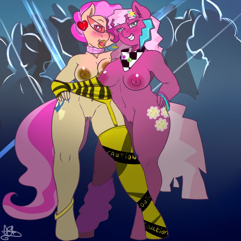 1980s_theme 1:1 2014 anthro anthrofied blush breasts cheerilee_(mlp) crimped_hair cutie_mark digital_media_(artwork) duo e621 earth_pony equid equine eyewear female female/female friendship_is_magic geeflakes genitals green_eyes hair hasbro horse mammal mayor_mare_(mlp) multicolored_hair my_little_pony nipples pink_hair pony smile standing two_tone_hair vulva