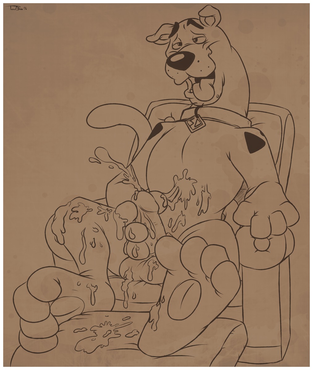 2014 4_toes anthro balls barefoot big_feet biped black_nose bodily_fluids border canid canine canis chair collar cum cum_on_balls cum_on_belly cum_on_body cum_on_chest cum_on_feet cum_on_leg cum_on_penis cum_on_self cumshot digital_media_(artwork) domestic_dog e621 ejaculation erection feet furniture genital_fluids genitals great_dane hanna-barbera hi_res hindpaw humanoid_genitalia humanoid_penis male male_anthro mammal mastiff masturbation molosser monochrome open_mouth orgasm pawpads paws penile penile_masturbation penis scooby-doo scooby-doo_(series) sepia signature simple_background soles solo teaselbone toes tongue tongue_out white_border