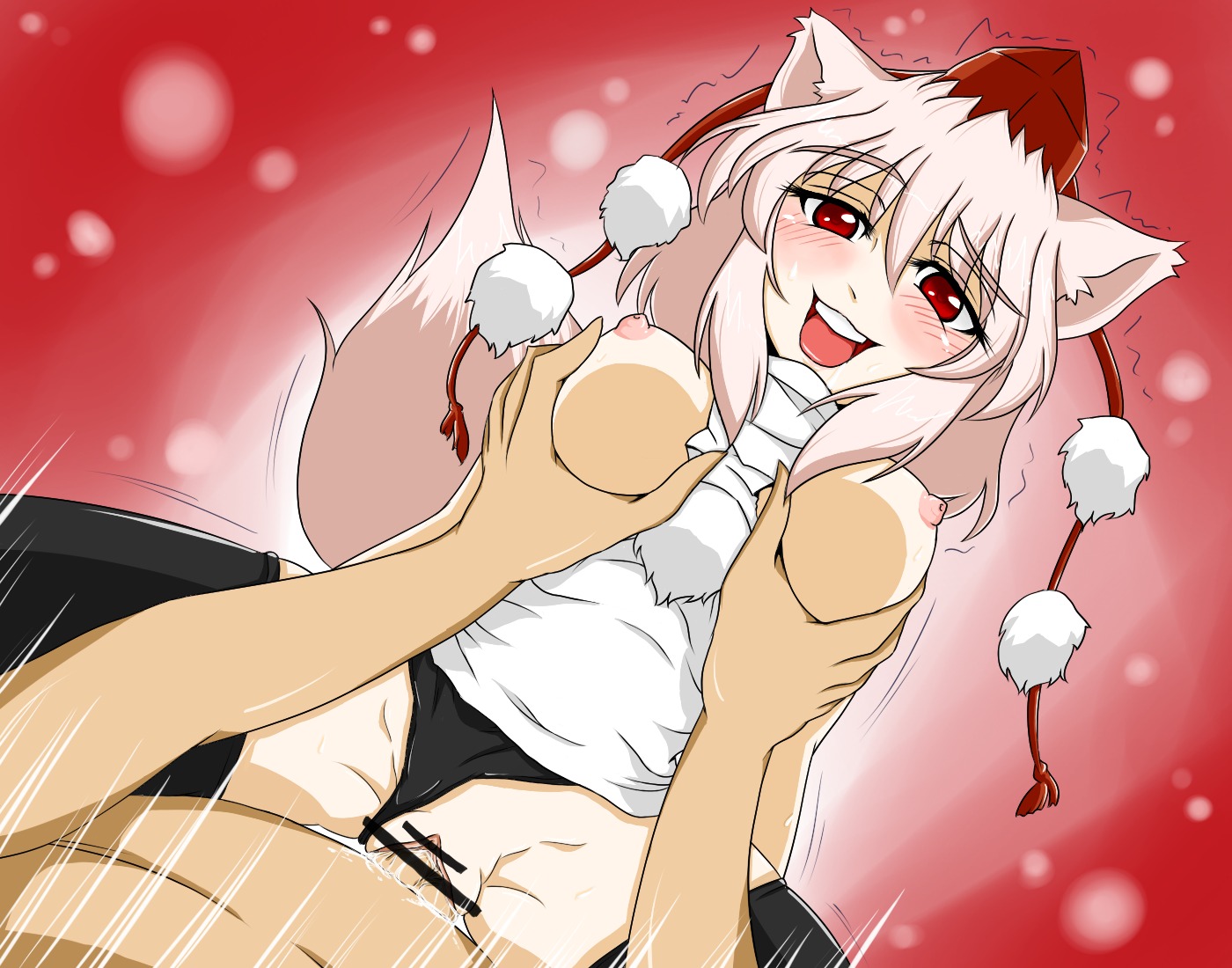 animal_ears black_legwear black_panties black_thighhighs blush breasts censored female fur happy_sex hat male momiji_inubashiri nipples open_mouth panties panties_aside penis pussy red_eyes rule34 sex short_hair solo tail takuoseiki thighhighs tokin_hat touhou underwear vaginal_penetration white_hair wolf_ears wolf_tail