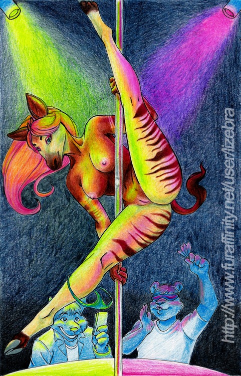 2012 anthro biped breasts clothed clothing clothing_around_one_leg dancing e621 female genitals giraffid group horn indoor_nudity lizebra mammal nipples nude okapi ossicone panties panties_around_one_leg panties_down partially_clothed pole pole_dancing spread_legs spreading tail tail_tuft tuft underwear underwear_around_one_leg underwear_down vulva