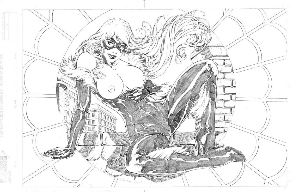 black_cat_(marvel) breasts breasts_out felicia_hardy female female_only greyscale human marvel marvel_comics monochrome rule34 solo spider-man_(series)