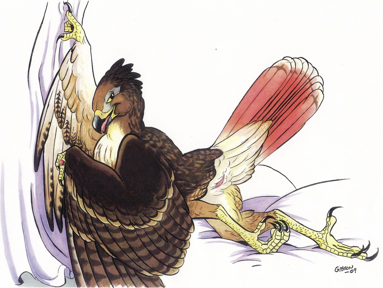 2009 accipitrid accipitriform animal_genitalia anthro avian avian_butt avian_feet beak bed bedroom_eyes bird buteo butt chickenhawk cloaca curtains e621 feathered_wings feathers feet female flat_chested furniture genitals half-closed_eyes hi_res jewelry looking_at_viewer marker_(artwork) narrowed_eyes nude open_beak open_mouth pinup pose presenting presenting_cloaca presenting_hindquarters raised_tail red-tailed_hawk ring roz_gibson seductive semi-anthro simple_background solo tail tail_feathers talons toes traditional_media_(artwork) white_background winged_arms wings