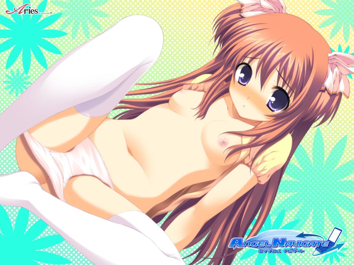 angel_navigate blush breasts brown_hair female inuzumi_masaki long_hair nipples panties purple_eyes rule34 sasaya_nana thighhighs underwear