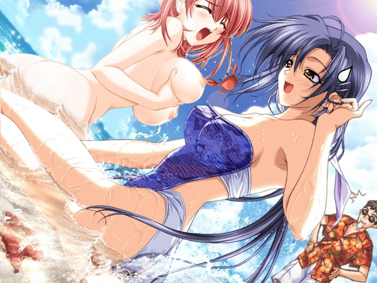 ass blush breasts closed_eyes cute female funny hasegawa_akemi kinoshita_takako large_breasts nipples nude open_mouth pia_carrot_(series) rule34 seashore welcome_to_pia_carrot_3