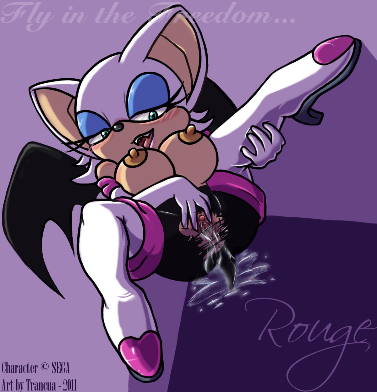 anthro bat blush breasts clothes color fangs female female_only fur furry nipples pussy pussy_juice raised_leg rouge_the_bat rule34 sega solo sonic_(series) sonic_the_hedgehog_(series) tagme tan_skin trancua vulva white_fur