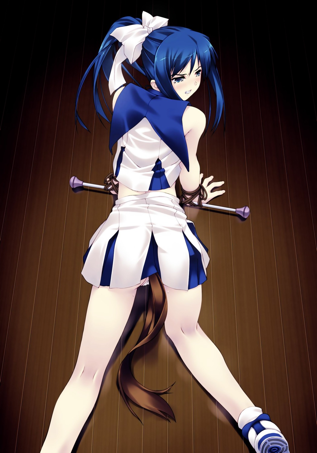 1girls all_fours anal ass blue-haired_girl_(murakami_suigun) blue_eyes blue_hair bondage buttplug buttplug_tail cheerleader f-ism female female_focus female_human female_only from_behind hair_ribbon highres human human_female human_focus human_only knee_pit kneepits legs murakami_suigun original ribbon rope rule34 skirt sneakers solo solo_female solo_focus spreader_bar tail white_hair_ribbon white_ribbon