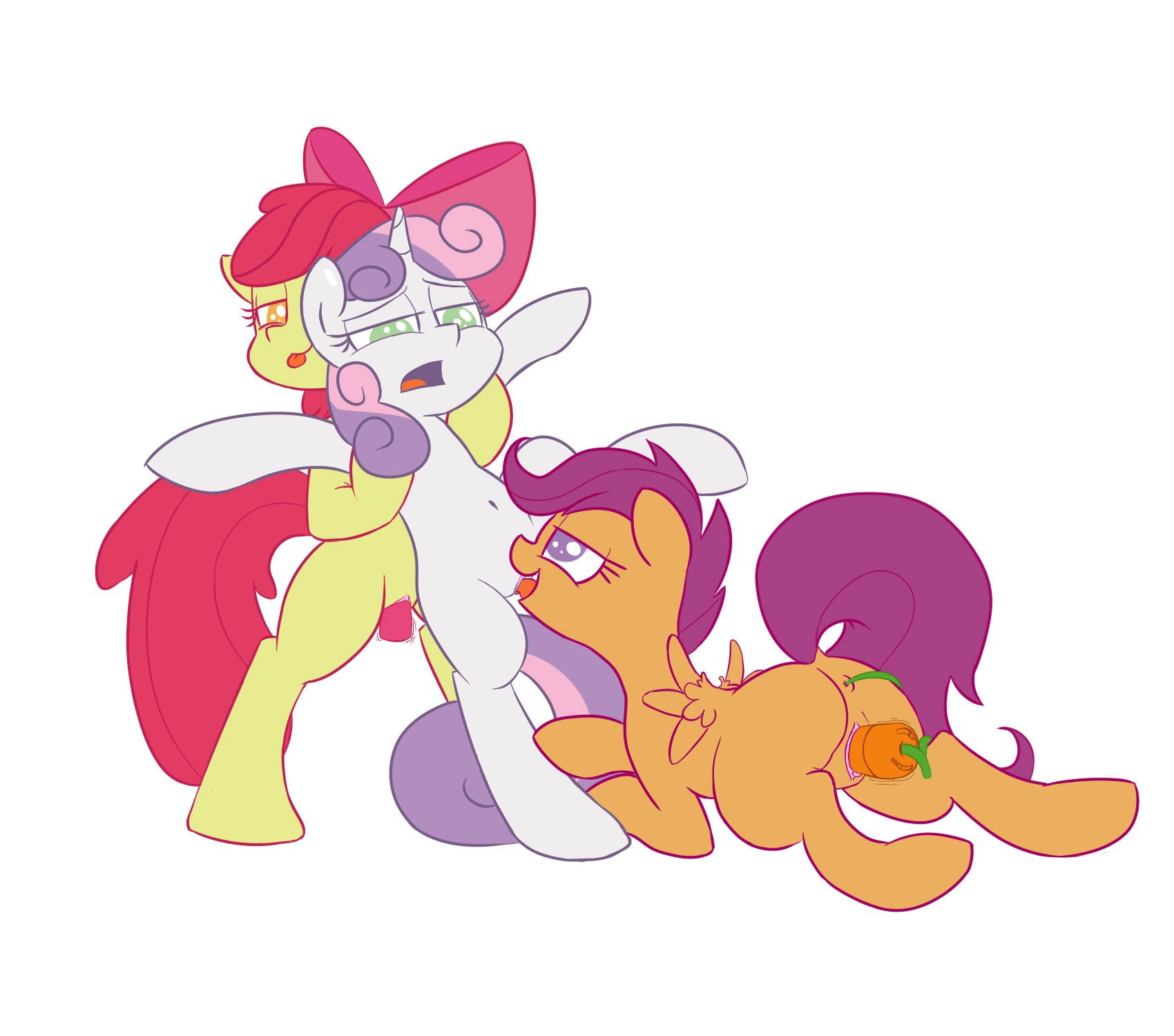 2013 all_on_one amber_eyes anus apple_bloom_(mlp) crade cunnilingus cutie_mark_crusaders_(mlp) e621 earth_pony equid equine feathered_wings feathers female female/female female_penetrated feral friendship_is_magic genitals green_eyes group hair hasbro hi_res horn horse loli mammal multicolored_hair my_little_pony mythological_creature mythological_equine mythology open_mouth oral orange_body orange_feathers pegasus penetration pony purple_eyes purple_hair quadruped red_hair scootaloo_(mlp) sex sex_toy simple_background sweetie_belle_(mlp) tail tongue two_tone_hair unicorn vaginal vibrator vulva white_background wings young young_feral