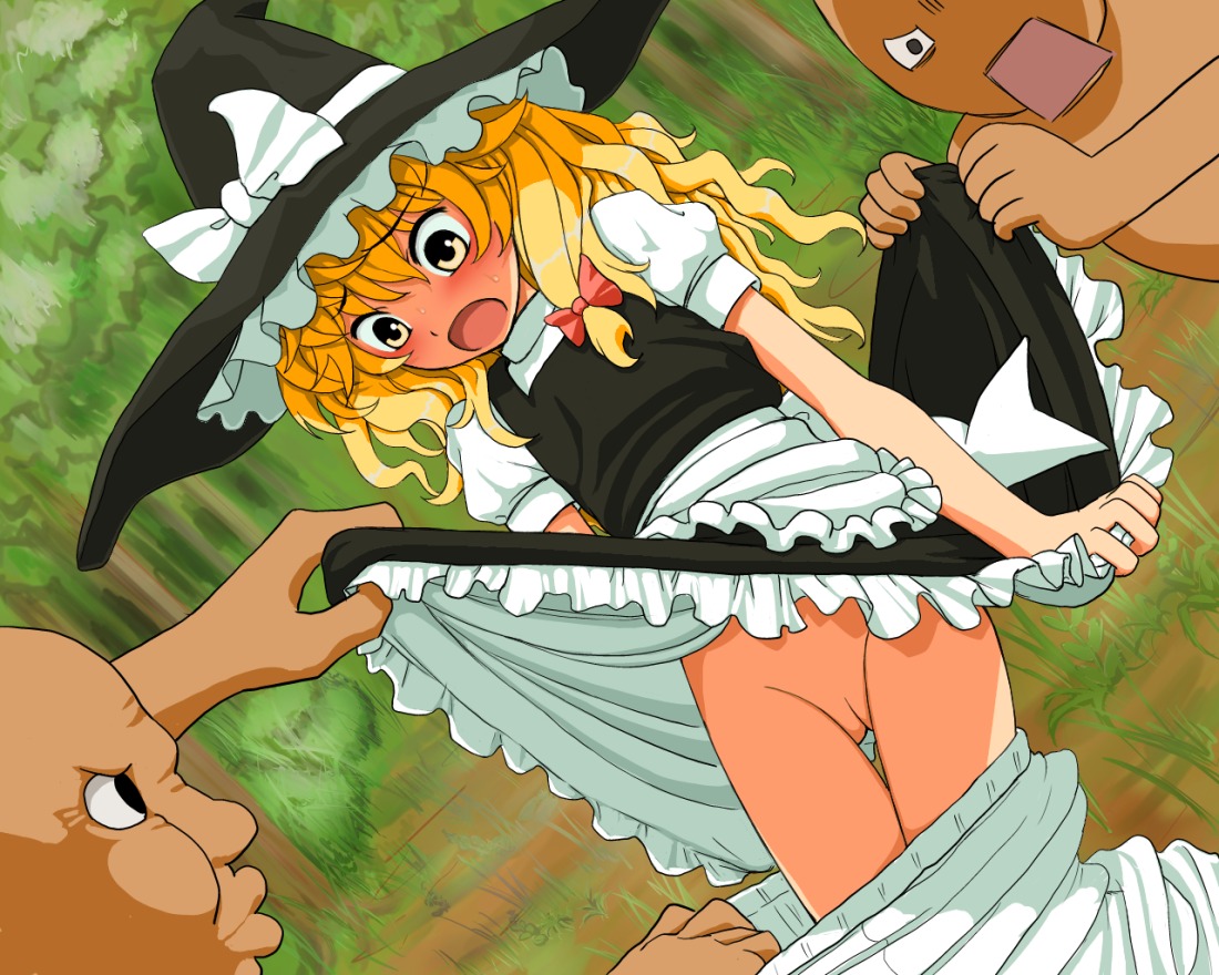 bloomer_pull bloomers bloomers_(victorian) bloomers_pull female hat human marisa_kirisame pussy rule34 skirt skirt_lift touhou uncensored witch_hat yamija yellow_eyes