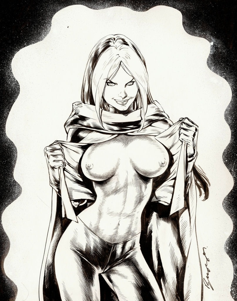 1girls buzz_(artist) female female_only marvel marvel_comics monochrome nipples rogue_(x-men) rule34 solo straight_hair tagme x-men