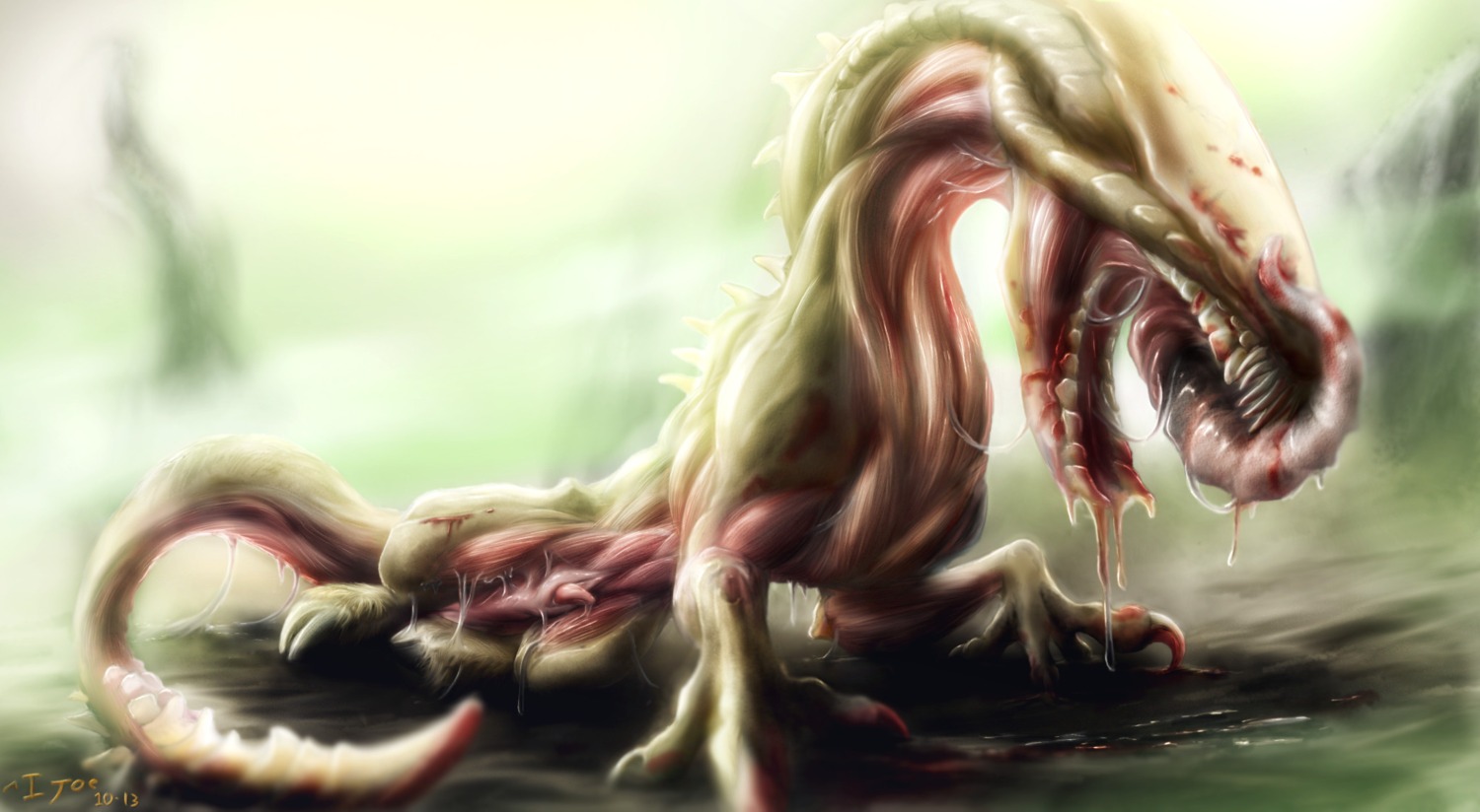 2013 alien animal_genitalia blood bodily_fluids demon e621 feral genitals hi_res ijoe lipstick makeup male monster nightmare_fuel nude penis penis_tip saliva sheath solo teeth tongue