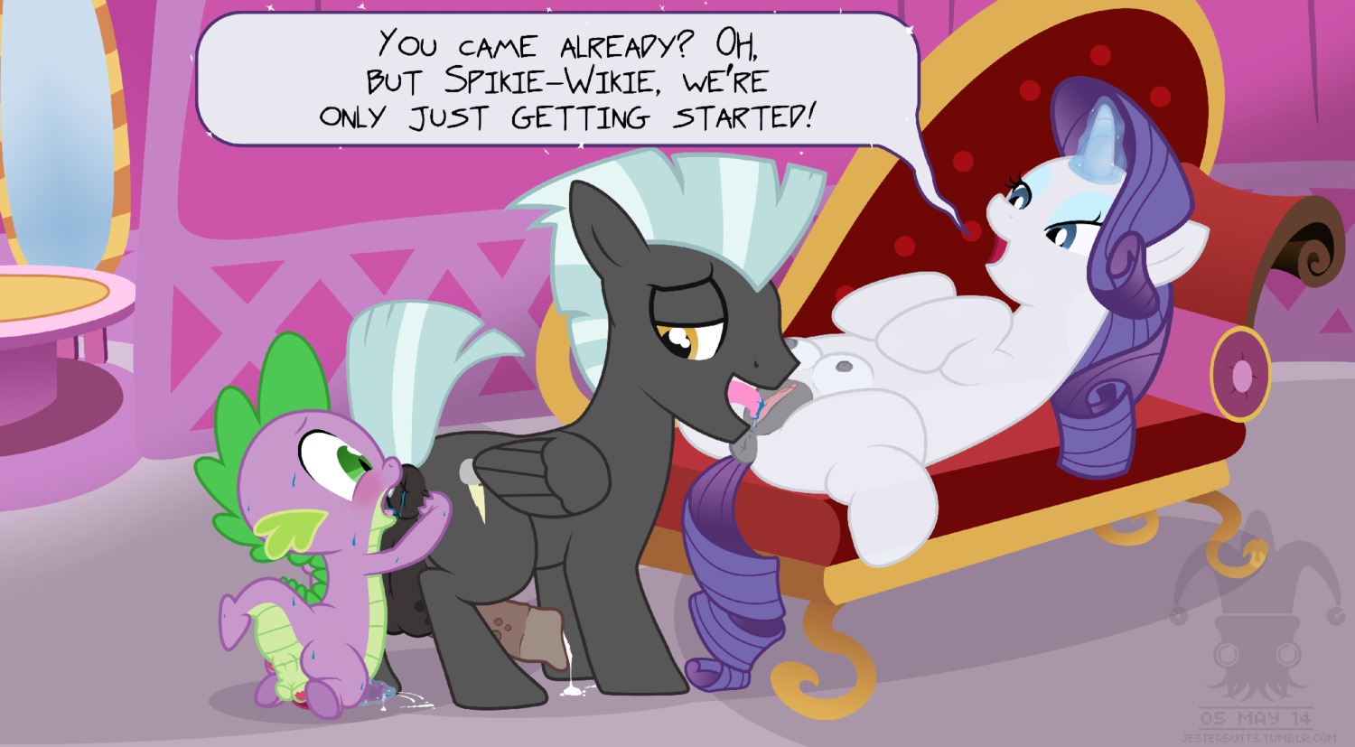 2014 anal animal_genitalia animal_penis anthro anthro_on_feral anus backsack balls bestiality bisexual blargsnarf blue_eyes blush bodily_fluids butt cum cunnilingus cutie_mark dialogue digital_media_(artwork) dragon e621 english_text equid equine equine_genitalia equine_penis erection fainting_couch female feral feral_on_feral friendship_is_magic furniture genital_fluids genitals green_eyes group group_sex hair hasbro hi_res horn interspecies licking male male/female male/male male_penetrated male_penetrating male_penetrating_male mammal mmf my_little_pony mythological_creature mythological_equine mythological_scalie mythology oral penetration penis rarity_(mlp) rimming scalie sex spike_(mlp) tail teats text thunderlane_(mlp) tongue tongue_out unicorn vaginal