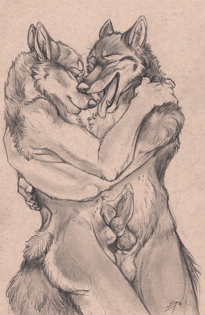 2008 animal_genitalia animal_penis anthro balls blackteagan bodily_fluids canid canine canine_genitalia canine_penis canis cuddling cum duo e621 erection eyes_closed frottage genital_fluids genitals hi_res hug knot male male/male mammal messy monochrome nude penile penis penises_touching scratches_volume_2 sepia sex sketch tail traditional_media_(artwork) vein veiny_penis whisker_spots wolf