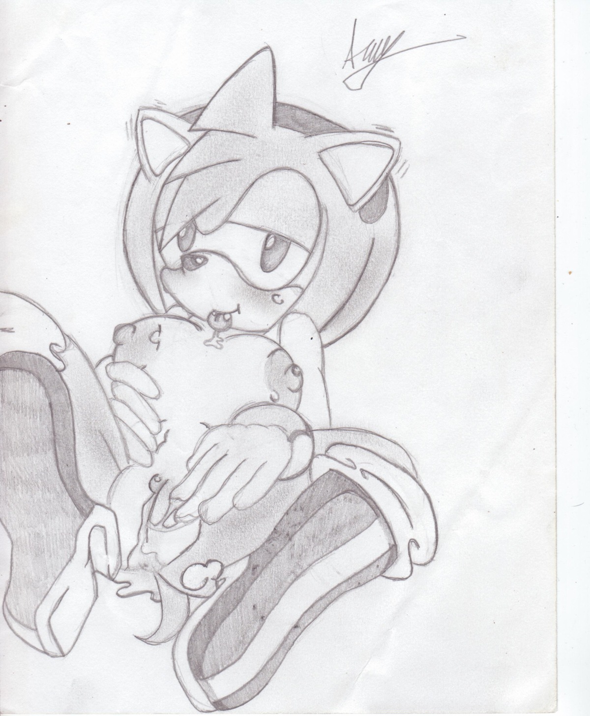 amy_rose anthro breasts cum cum_in_pussy female furry furry_only hedgehog large_breasts monochrome nude pussy rule34 short_hair simple_background sonic_(series) takumi tongue traditional_media uncensored white_background