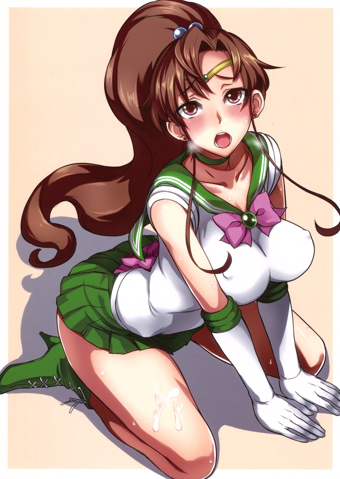 bishoujo_senshi_sailor_moon breasts clothing cum erect_nipples erect_nipples_under_clothes female female_only human isao large_breasts makoto_kino nipples rule34 sailor_jupiter seifuku skirt solo