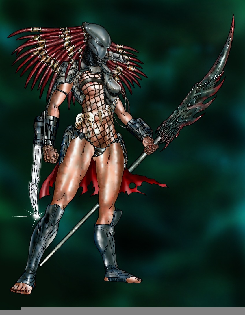 1girls 2d alien alien_girl alien_only arm_blade female female_only female_yautja full_length glaive no_humans polearm predator_(franchise) predator_mask rule34 solo solo_female standing weapon yautja