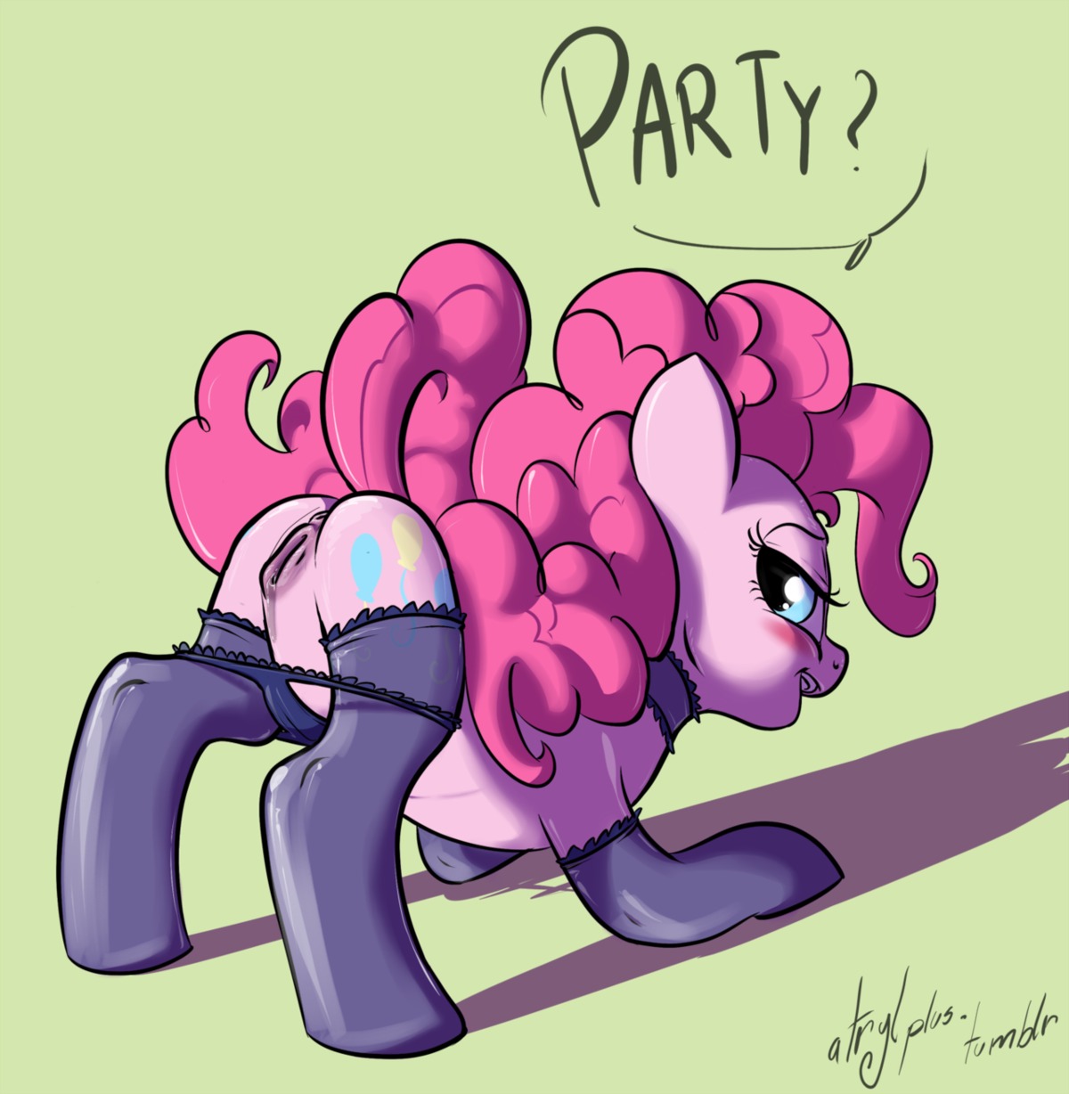 2012 anus atryl blue_eyes blush bodily_fluids butt choker clothed clothing cutie_mark dialogue digital_media_(artwork) e621 earth_pony english_text equid equine eyelashes female feral friendship_is_magic genital_fluids genitals hair hasbro hi_res horse jewelry legwear lingerie looking_at_viewer looking_back mammal my_little_pony naughty_face necklace open_mouth panties panties_down partially_clothed pink_hair pinkie_pie_(mlp) pony presenting presenting_vulva raised_tail shadow simple_background solo stockings submissive submissive_female tail text underwear underwear_down vaginal_fluids vulva