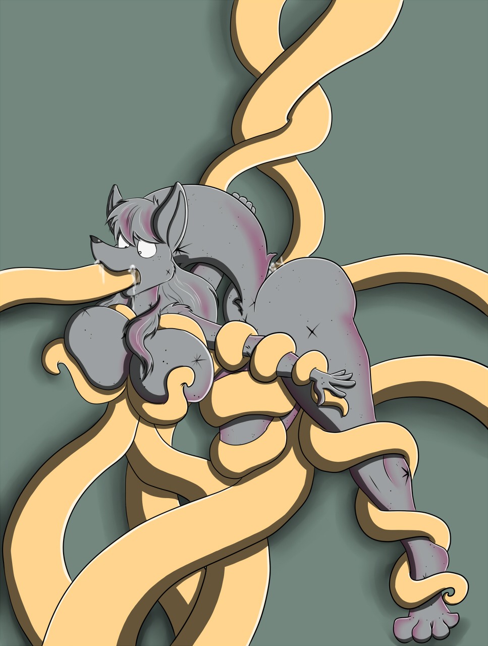 anal anal_penetration big_breasts breasts canid canine e621 female fluffy fluffy_tail hi_res mammal oral oral_penetration penetration restrained sex solo squeak_(artist) tail tentacle_in_mouth tentacle_penetration tentacle_sex tentacles vaginal vaginal_penetration