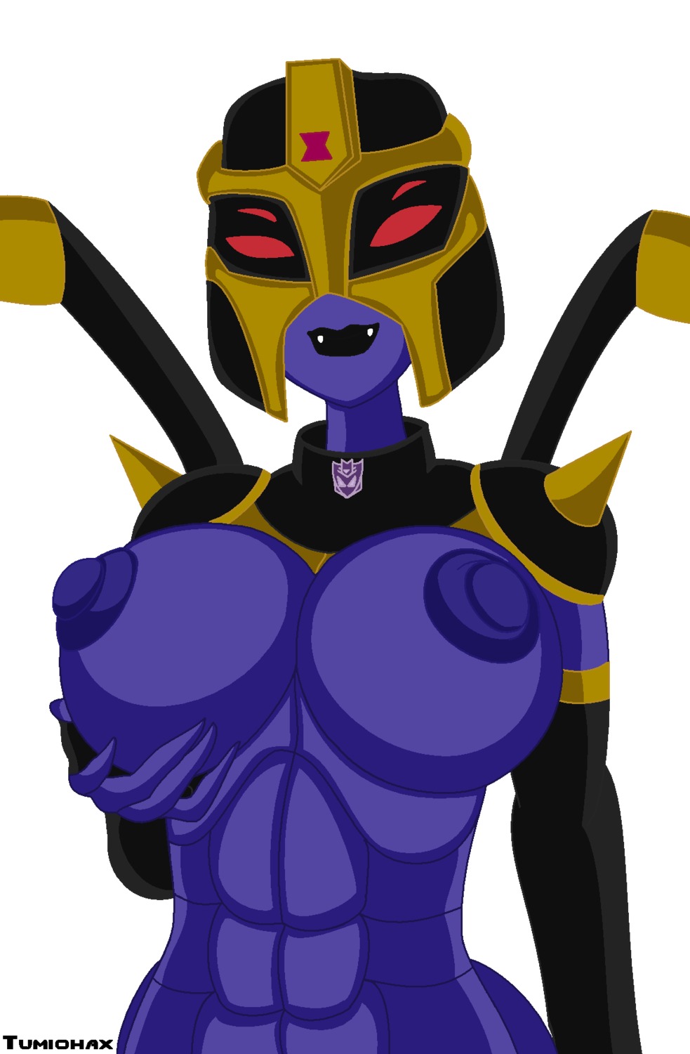 alien alien_girl big_breasts big_nipples black_lipstick blackarachnia blackarachnia_(tfa) breasts fangs female grabbing_own_breast looking_at_viewer mechanical purple_nipples purple_skin robot robot_girl rule34 solo tagme transformers transformers_animated tumiohax