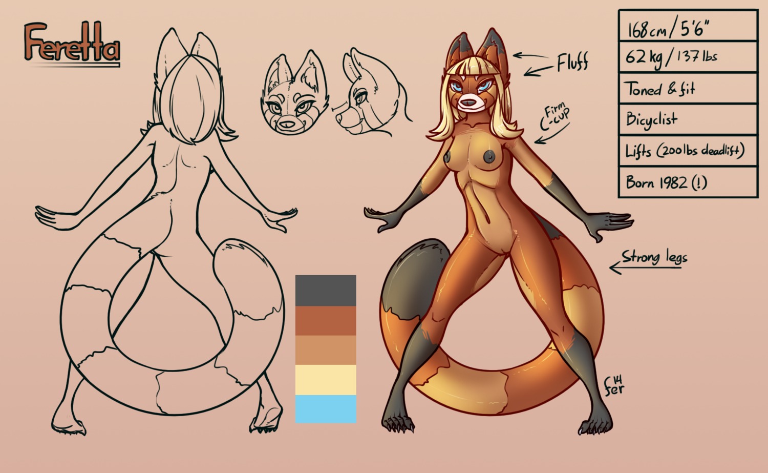 2014 5_fingers 5_toes ailurid anthro areola arm_markings bangs belly black_areola black_body black_claws black_fur black_markings black_nipples black_nose black_tail blonde_hair blue_eyes breasts butt casual_nudity cheek_tuft claws color_swatch crotch_lines curled_tail dark_areola dark_nipples digital_media_(artwork) dipstick_tail e621 ear_tuft english_text eyebrows eyelashes facial_markings facial_tuft feet female feretta feretta_(character) fingers fluffy fluffy_tail front_view fur fur_markings fur_tuft genitals glistening glistening_areola glistening_body glistening_breasts glistening_claws glistening_eyes glistening_fur glistening_hair glistening_nipples glistening_tail gloves_(marking) hair head_markings hi_res humanoid_feet humanoid_genitalia humanoid_hands humanoid_vulva inner_ear_fluff innie_vulva leg_markings long_hair long_tail looking_at_viewer looking_forward mammal markings medium_breasts model_sheet multicolored_body multicolored_fur multicolored_markings multicolored_tail muzzle_(marking) navel nipples nude orange_body orange_fur orange_tail plantigrade pointy_ears pose prick_ears pubic_mound raised_heel rear_view red_panda shaded simple_background slim small_waist smile snout snout_markings socks_(marking) solo spread_legs spreading standing straight_hair tail tail_markings tan_background tan_belly tan_body tan_fur tan_markings tan_tail text toes tuft vulva white_body white_eyebrows white_fur white_markings