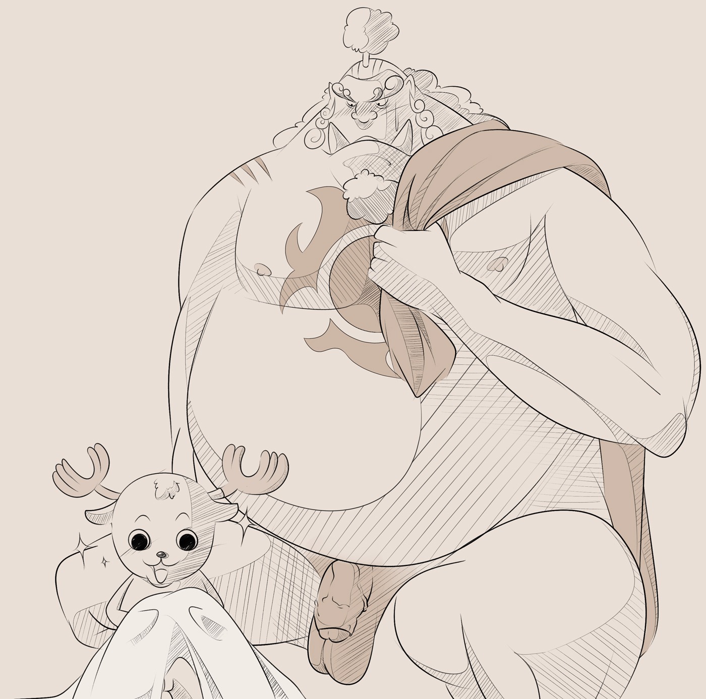 aquatic balls deer duo e621 facial_hair fish fish-men_(one_piece) foreskin genitals half-erect hi_res humanoid_genitalia humanoid_penis jinbe male mammal markings new_world_deer nude one_piece overweight partially_retracted_foreskin penis reindeer shun1124 tony_tony_chopper