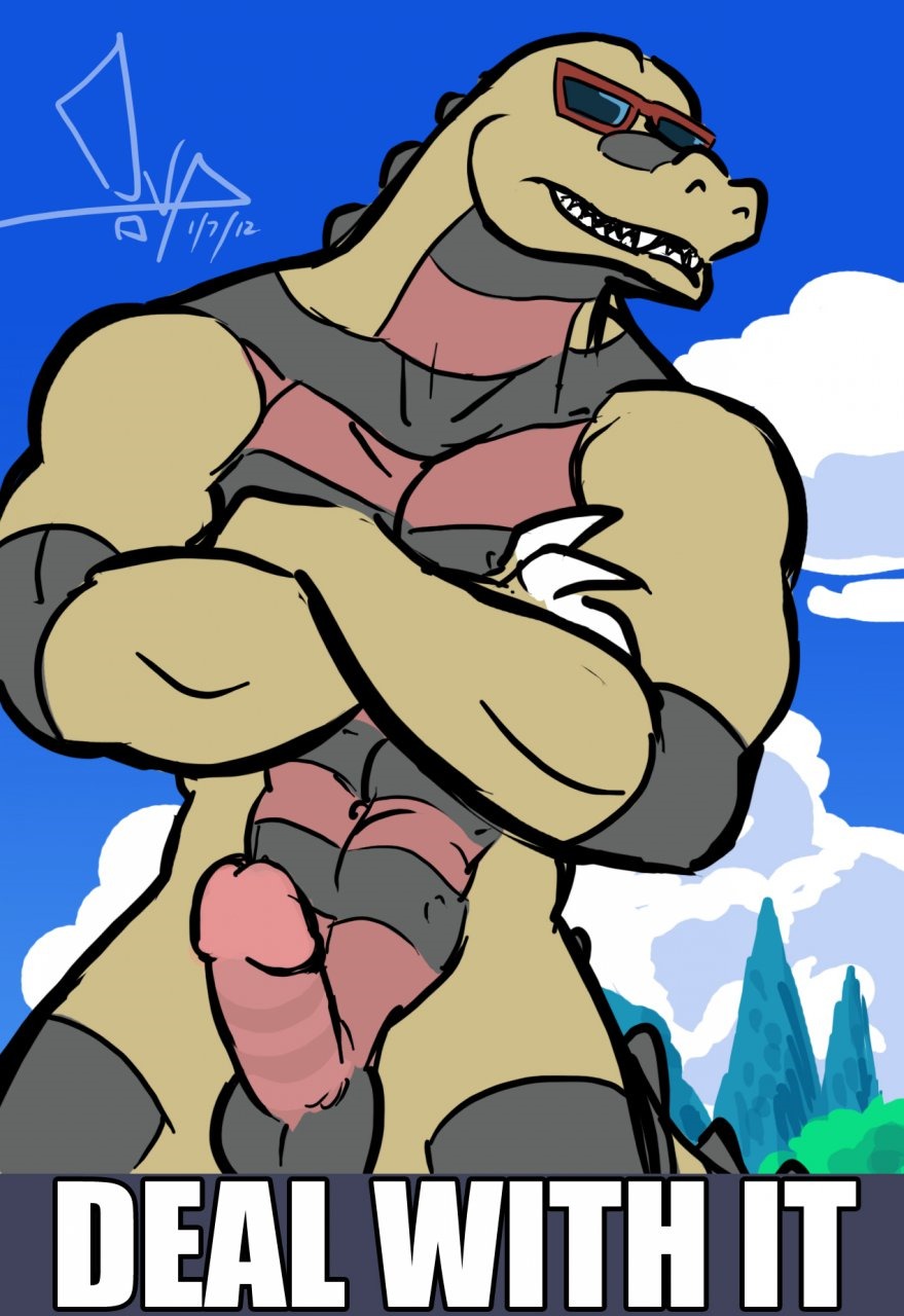 anthro balls color crossed_arms day krokorok male male_only nude outdoors penis pokemon rule34 solo standing tagme testicles