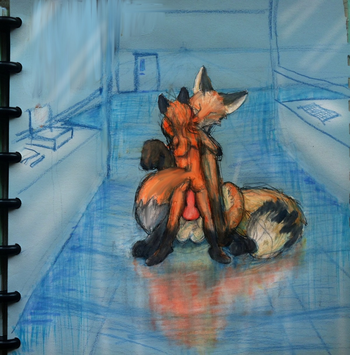 age_difference animal_genitalia animal_penis anthro anthro_on_feral balls bestiality butt canid canine canine_genitalia canine_penis detailed_background duo e621 erection female feral fox fur genitals hair hi_res hug interspecies knot laboratory larger_male loli male male/female mammal orange_body orange_fur orange_hair penis sex sitting size_difference smaller_female standing tail thick_tail traditional_media_(artwork) young young_anthro young_female zorrito