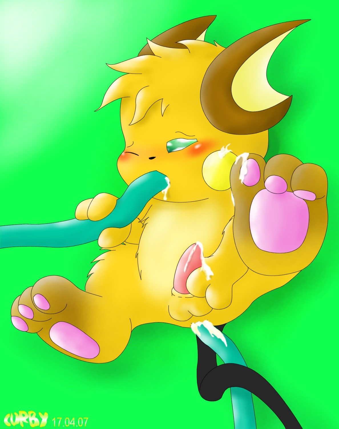3_toes anal anal_penetration barefoot blush bodily_fluids consentacles cum cum_in_ass cum_inside cum_on_feet curby e621 erection feet generation_1_pokemon genital_fluids genitals hi_res male mammal masturbation nintendo oral oral_penetration paws penetration penile penile_masturbation penis pokemon pokemon_(species) raichu rodent sex solo tail tentacle_grab tentacle_in_mouth tentacle_penetration tentacle_sex tentacles toes