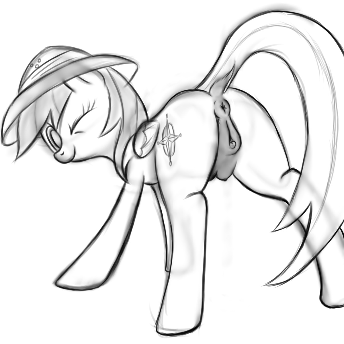 1:1 2014 absurd_res anatomically_correct animal_genitalia animal_vulva anus armor black_and_white butt clitoral_winking clitoris clothing cutie_mark daring_do_(mlp) digital_drawing_(artwork) digital_media_(artwork) e621 equid equine equine_genitalia equine_vulva feathered_wings feathers female feral friendship_is_magic genitals hair hasbro hat headgear headwear helmet hi_res looking_at_viewer mammal monochrome my_little_pony mythological_creature mythological_equine mythology one_eye_closed pegasus pith_helmet presenting presenting_hindquarters sketch smokedpone solo standing teats vulva wings wink winking_at_viewer