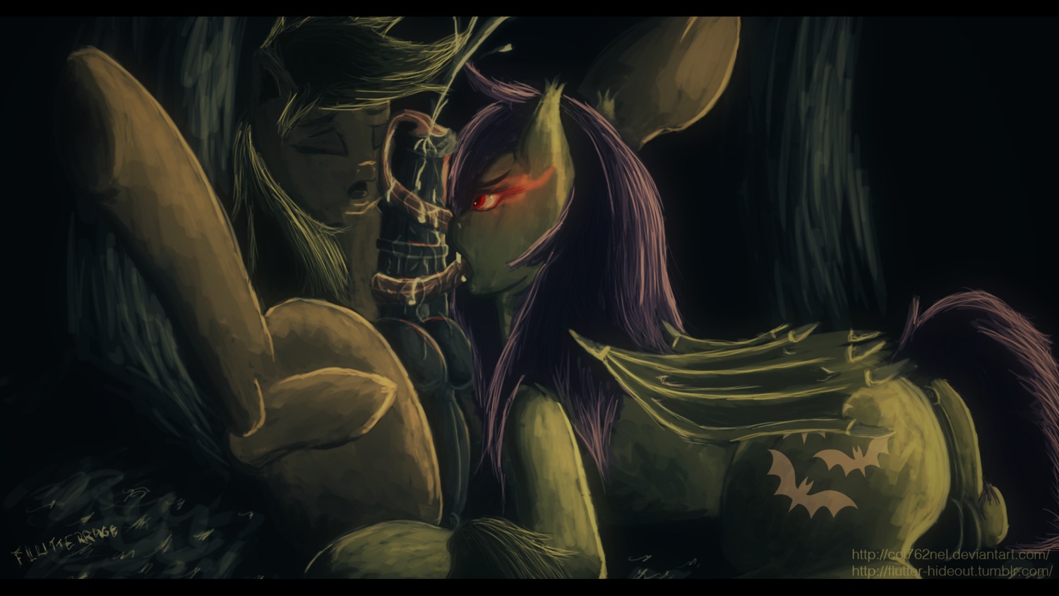 16:9 2014 animal_genitalia animal_penis anus applejack_(mlp) backsack balls bat_pony bat_wings black_bars bodily_fluids butt col762nel cum cutie_mark duo e621 earth_pony equid equine equine_genitalia equine_penis erection eyes_closed feral flutterbat_(mlp) fluttershy_(mlp) friendship_is_magic genital_fluids genitals glowing glowing_eyes gynomorph hair hasbro herm herm_feral hi_res horse hybrid intersex intersex_feral letterbox long_tongue mammal membrane_(anatomy) membranous_wings my_little_pony open_mouth oral penis pony red_eyes sex spread_legs spreading tongue tongue_out tonguejob vulva widescreen wings