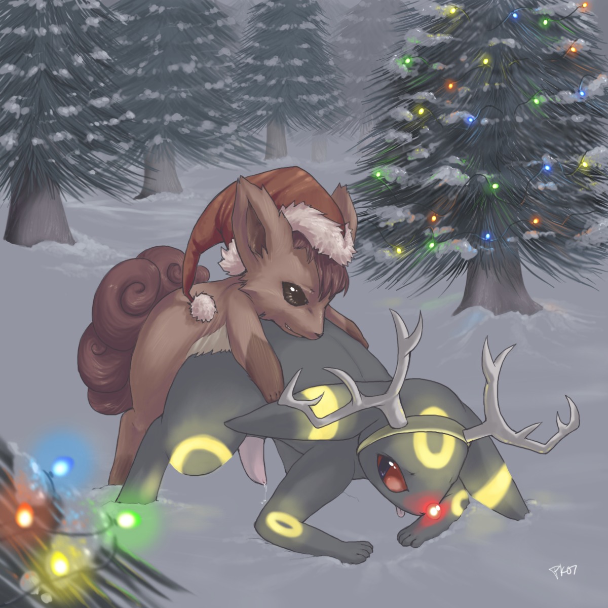 2007 canine christmas eeveelution feral fox fur furry_tail generation_1_pokemon generation_2_pokemon male male/male male_only multi_tail nintendo pokemon pokemon_(species) purplekecleon rule34 straight_hair tail tails umbreon vulpix