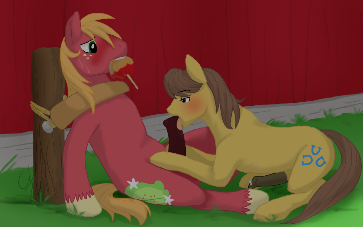 animal_genitalia animal_penis apple big_macintosh_(mlp) candy candy_apple caramel_(food) caramel_(mlp) cutie_mark dessert duo e621 earth_pony equid equine equine_genitalia equine_penis erection feral food friendship_is_magic fruit fur genitals hasbro hi_res horse licking male male/male male_penetrated male_penetrating male_penetrating_male mammal my_little_pony oral penetration penile penis penis_lick plant pony quadruped rope sex tail tongue tongue_out unknown_artist