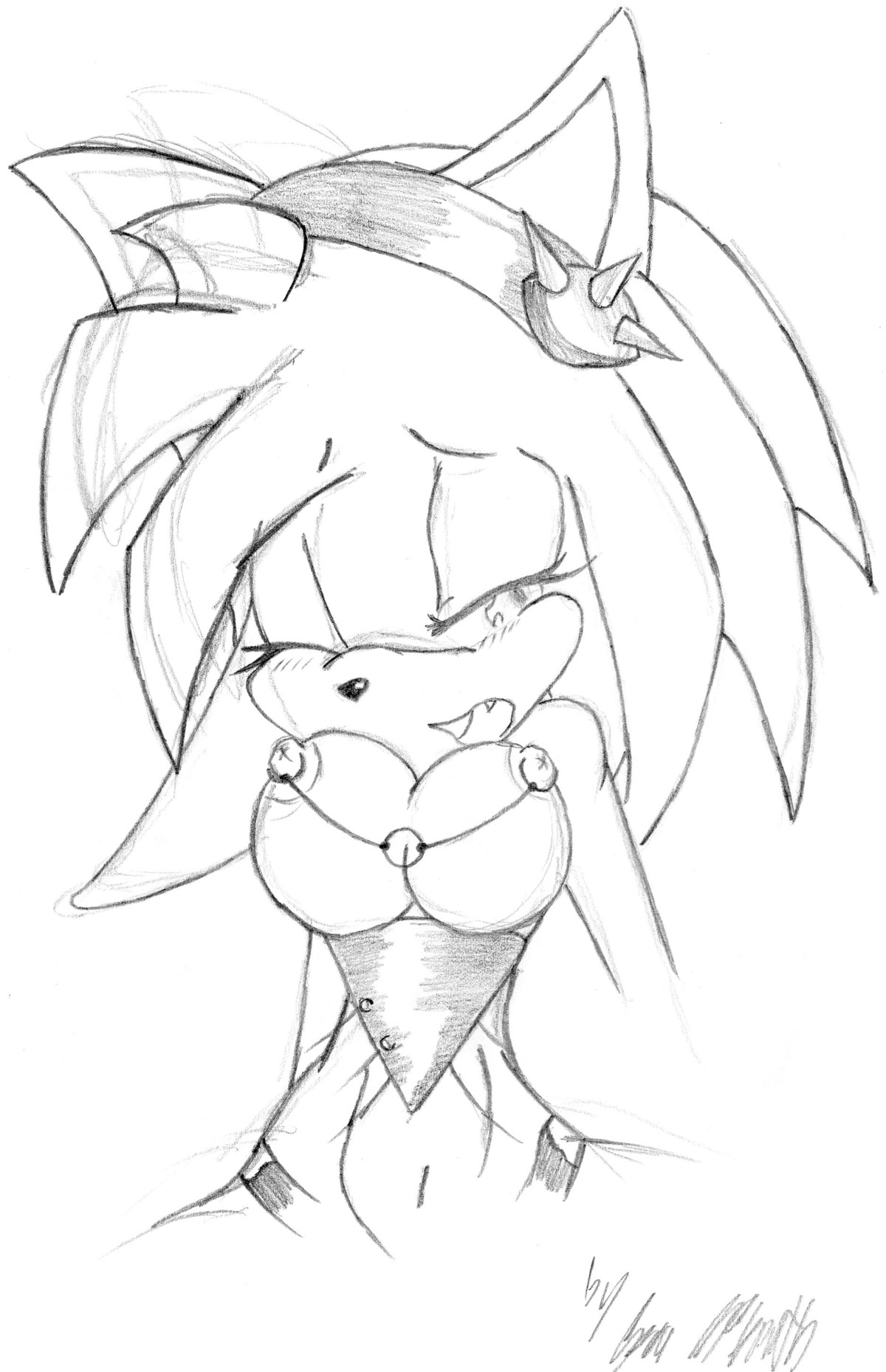amy_rose anthro blush breasts female female_only furry furry_only hedgehog large_breasts monochrome nude open_eyes rule34 short_hair simple_background skunk_sean solo sonic_(series) uncensored white_background