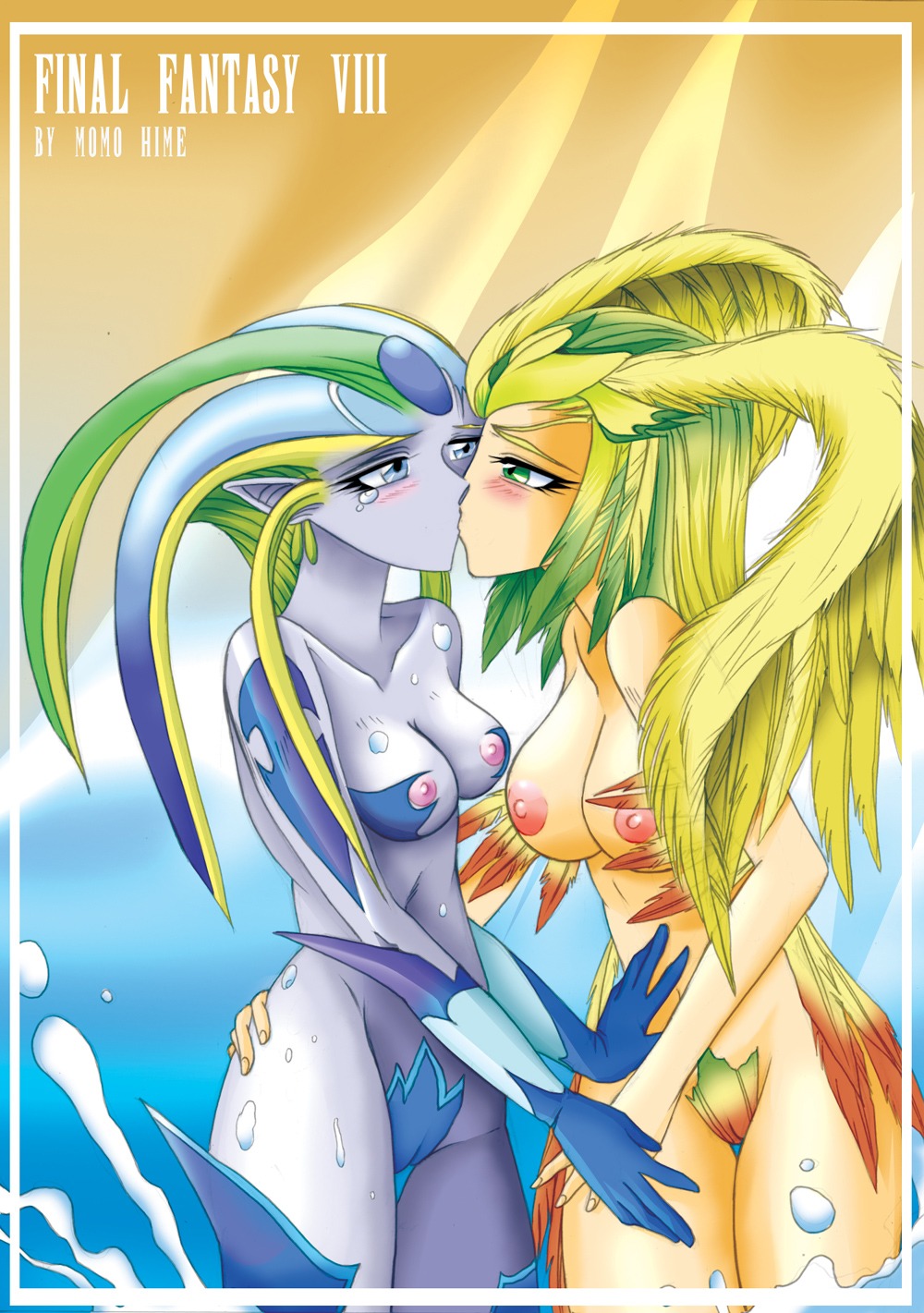 blush breasts female final_fantasy final_fantasy_viii highres kissing large_breasts merfolk mermaid momo_hime multiple_females multiple_girls pussy rule34 shiva_(final_fantasy) siren_(final_fantasy) yuri