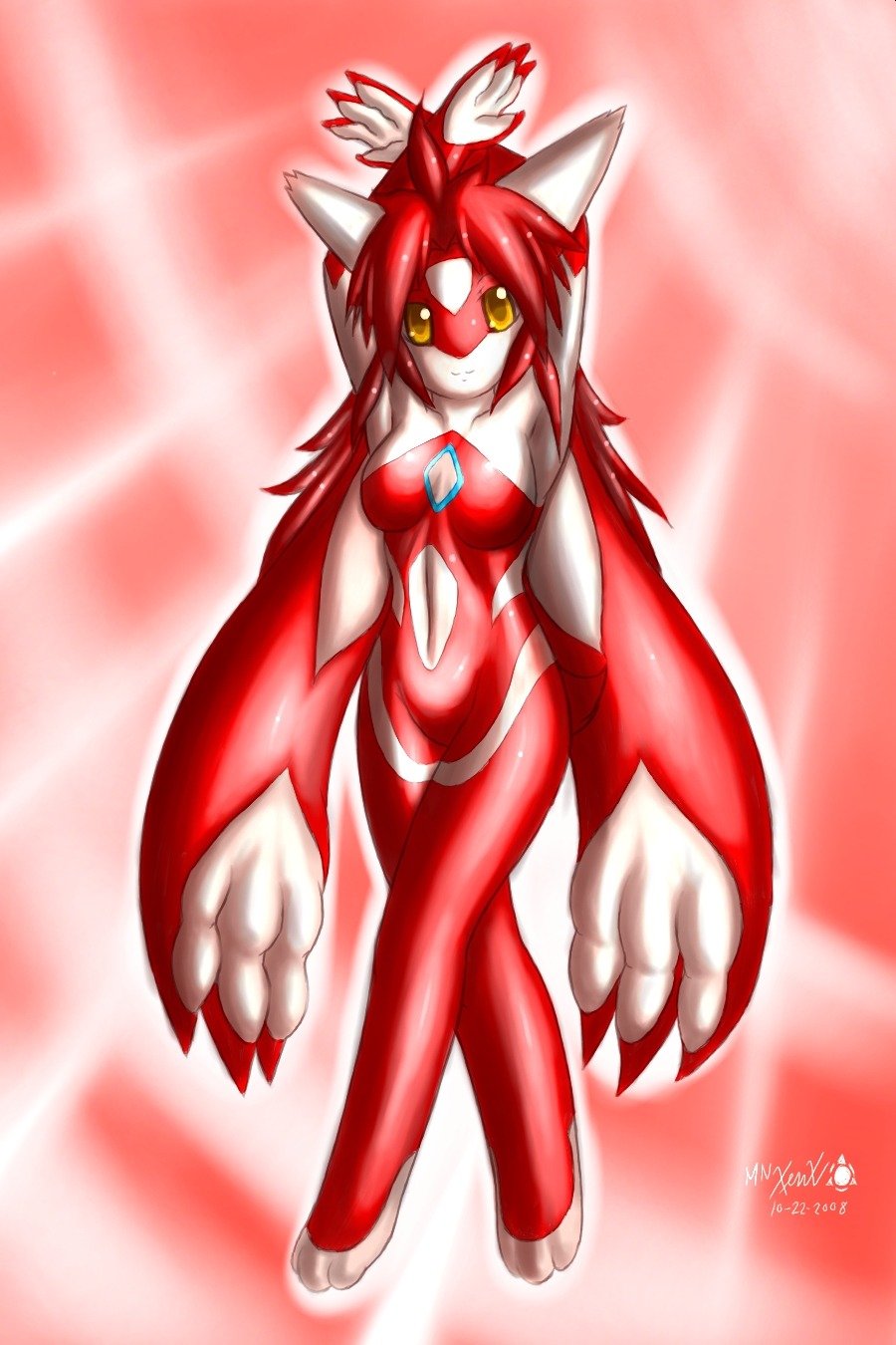 anthro breasts color crossed_arms crossed_legs female female_only front_view latias legendary_pokemon looking_at_viewer mn_xenx nude open_eyes orange_eyes pokemon pokemon_(species) raised_arms rule34 solo tagme