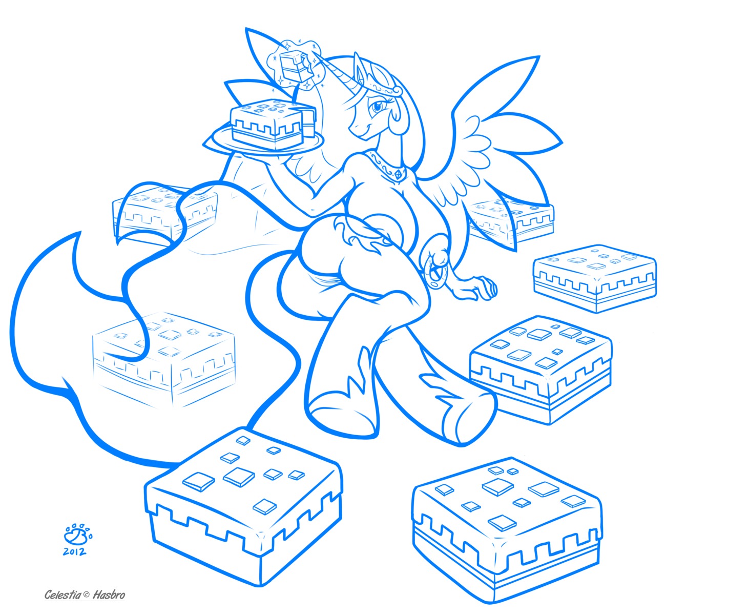 absurd_res anthro anthrofied badgerben big_breasts breasts butt cake crossover cutie_mark dessert e621 equid equine female food friendship_is_magic genitals hasbro hi_res horse huge_breasts hyper hyper_breasts mammal microsoft minecraft mojang my_little_pony nipples pony princess_celestia_(mlp) solo vulva xbox_game_studios