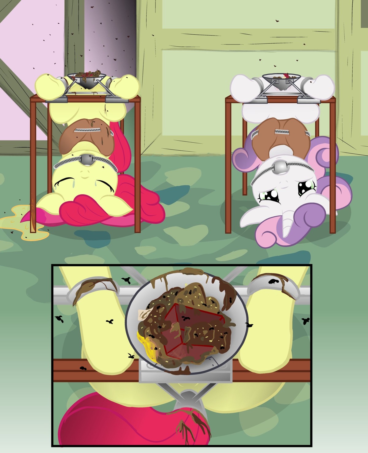 abuse apple_bloom_(mlp) ball_gag bdsm bondage bound duo e621 earth_pony enema equid equine eyes_closed feces female feral friendship_is_magic fur gag genitals hair hasbro hi_res horse looking_at_viewer mammal my_little_pony ohohokapi outside penetration pony public_use scared scatplay sweetie_belle_(mlp) upside_down vaginal vaginal_penetration vulva white_body white_fur yellow_body yellow_fur young young_feral