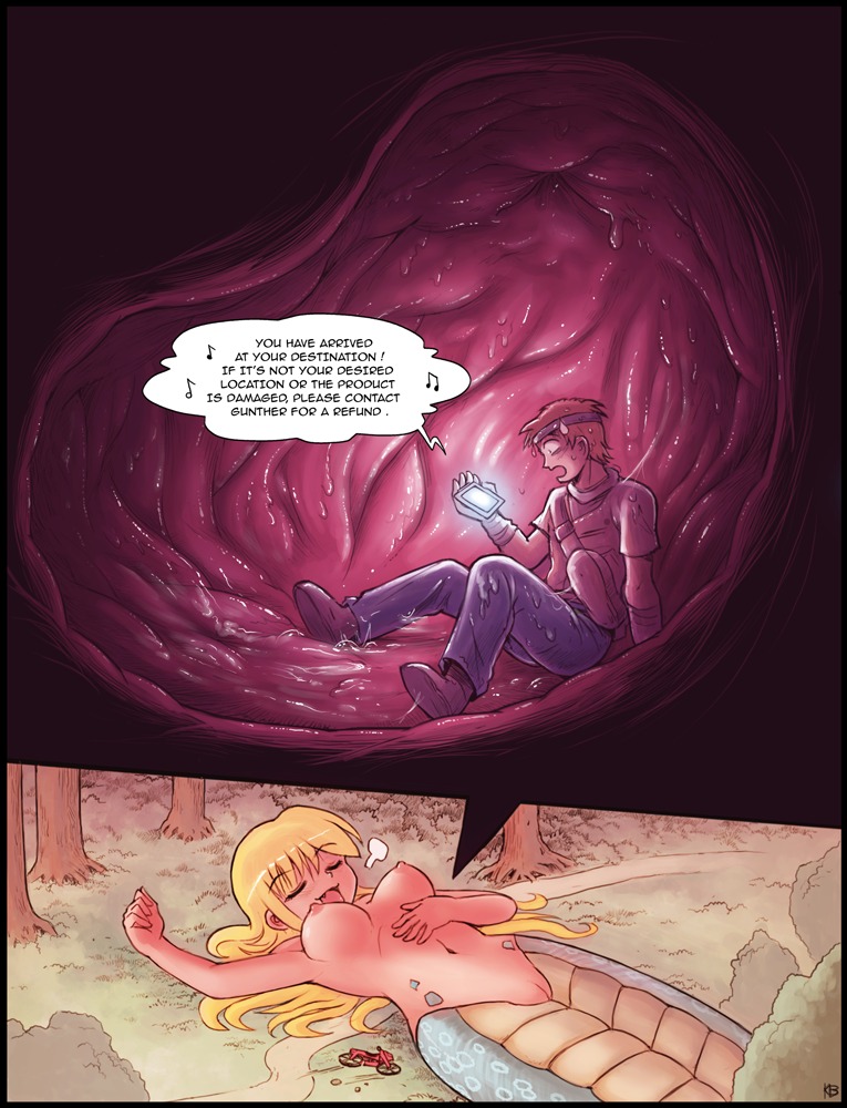 1boy 1girls blonde_hair breasts clothing crisis_(karbo) felarya female inside_view internal karbo lamia large_breasts male naga nipples pussy rule34 sleepy stomach swallowed_whole vore