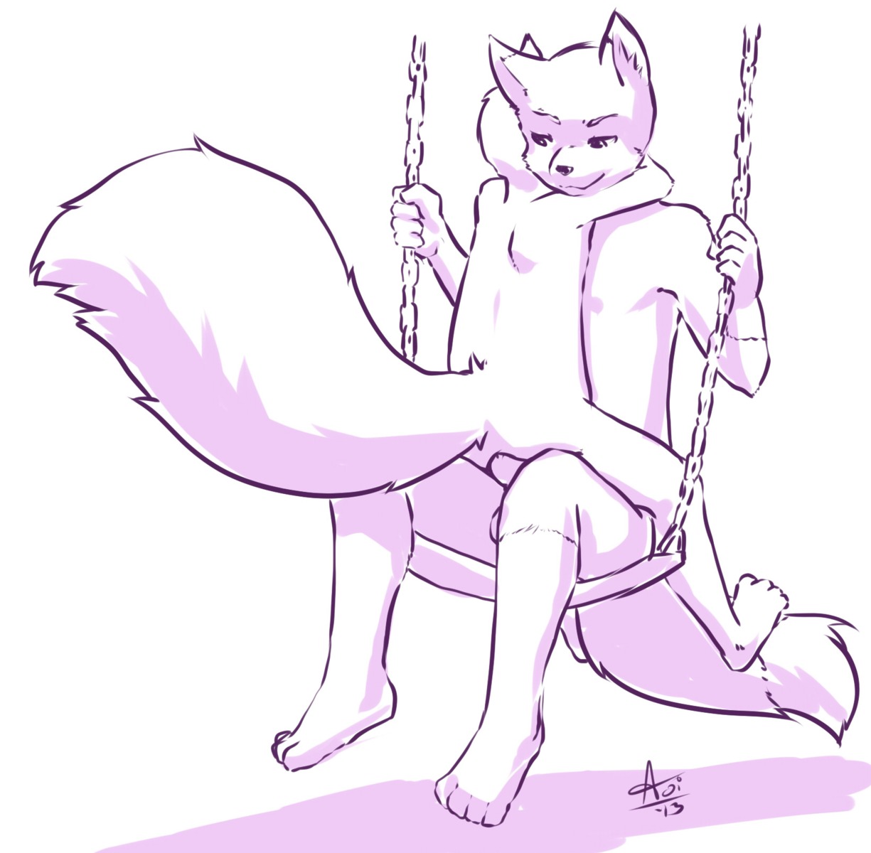 2013 aerdan ambiguous_gender anal anthro aogami arctic_fox beau_(squirrelfox) canid canine chain duo e621 erection flat_colors fox from_front_position genitals hi_res line_art male male/ambiguous mammal mastery_position monochrome nude on_lap penetration penis sex simple_background sitting sitting_on_lap squirrelfox swing tail true_fox white_background young young_anthro