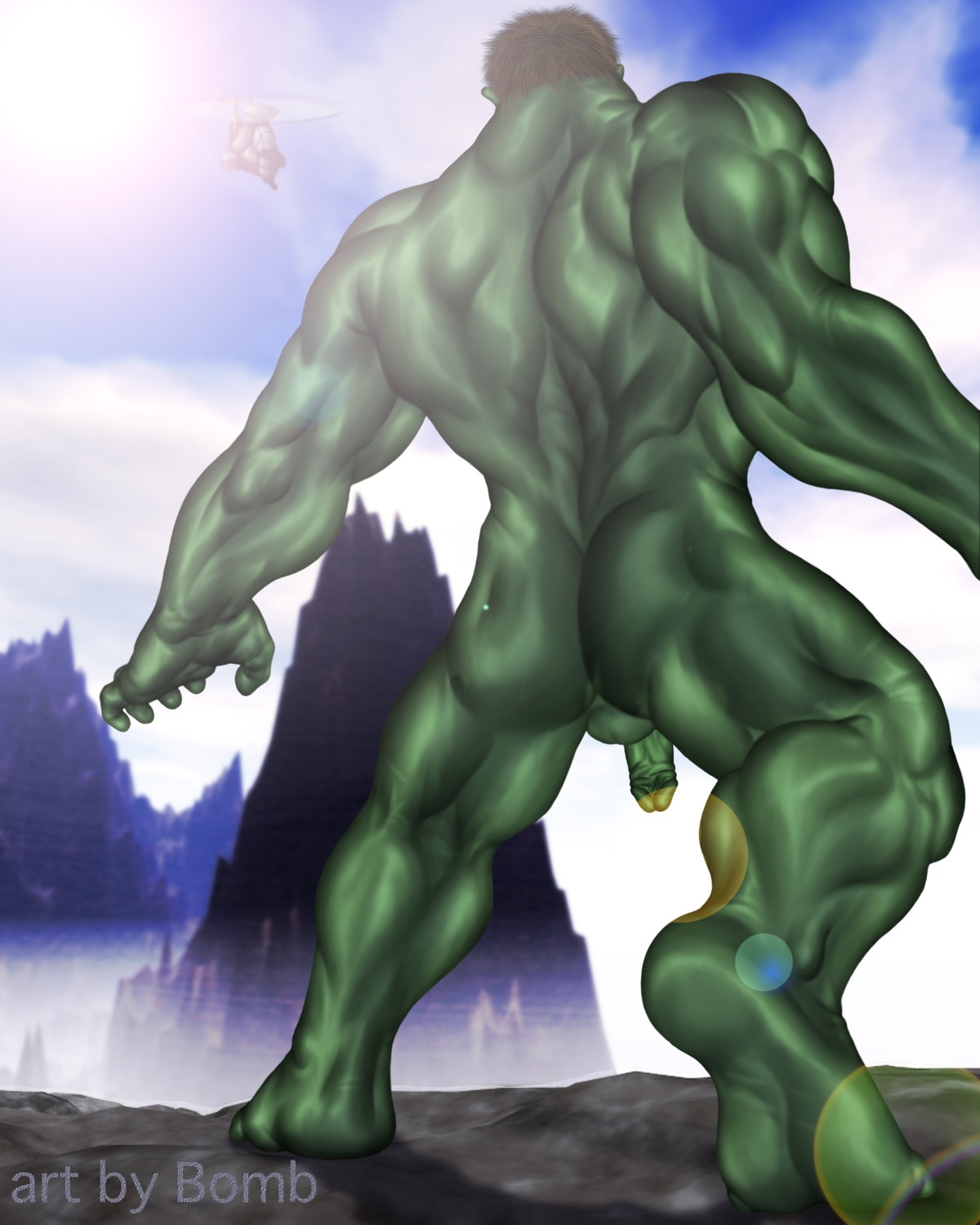 1boy balls barefoot bomb feet foreskin green_skin hulk male male_focus male_only marvel marvel_comics muscular muscular_male partially_retracted_foreskin penis retracted_foreskin rule34 solo solo_focus uncircumcised