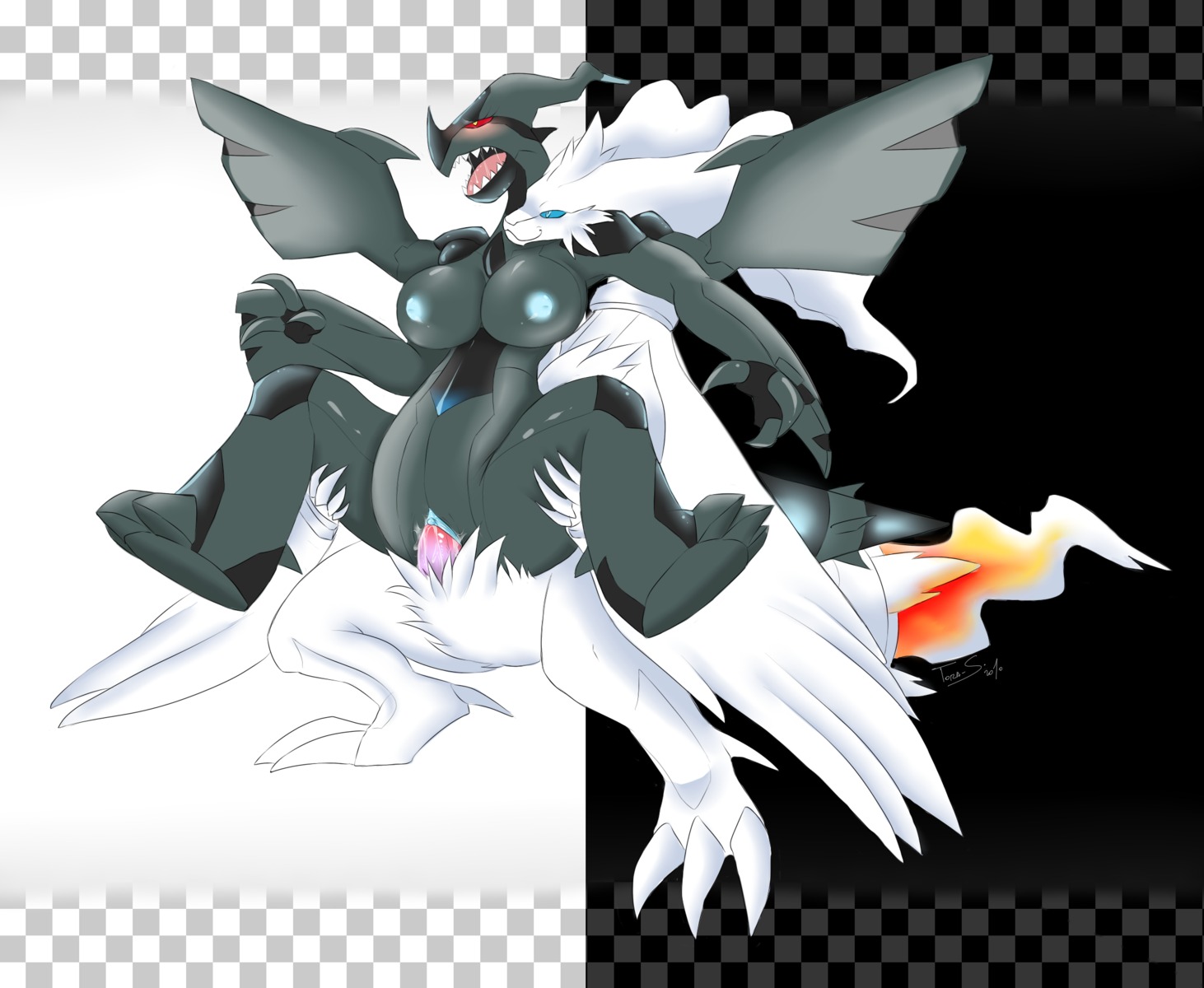 :3 anthro breasts duo e621 erection female female_penetrated generation_5_pokemon genitals hi_res legendary_pokemon male male/female male_penetrating male_penetrating_female nintendo nipples non-mammal_nipples nude penetration penile penile_penetration penis penis_in_vagina pokemon pokemon_(species) pokemorph reshiram sex unknown_artist vaginal vaginal_penetration vulva zekrom