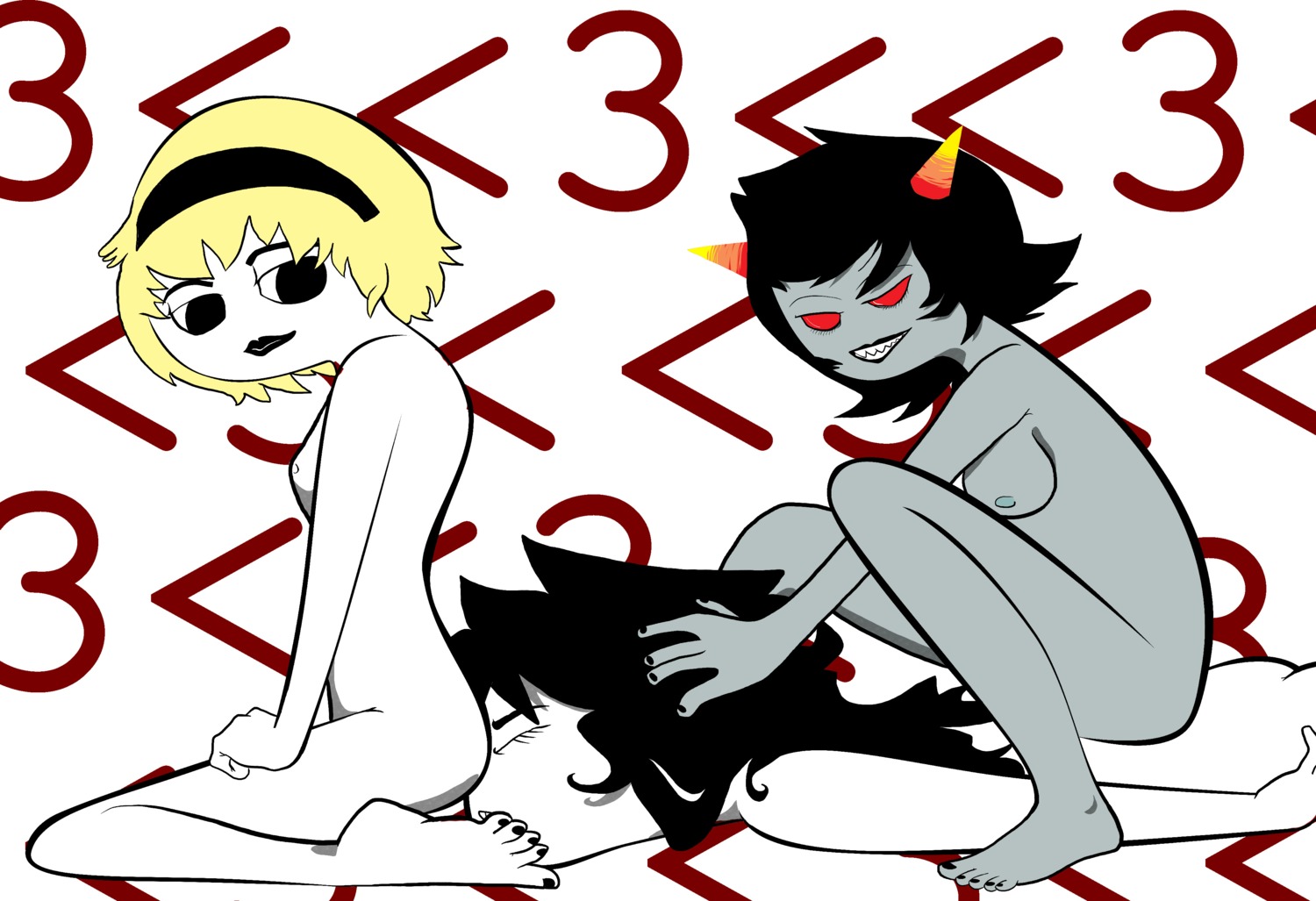 3girls artist_request ass black_hair black_lips black_lipstick blonde_hair breasts facesitting female grey_skin hairband homestuck horns jade_harley lesbian long_hair ms_paint_adventures multiple_females multiple_girls naked nipples red_eyes rose_lalonde rule34 sharp_teeth short_hair smile source_request teal_nipples terezi_pyrope tinysensei troll white_background white_skin
