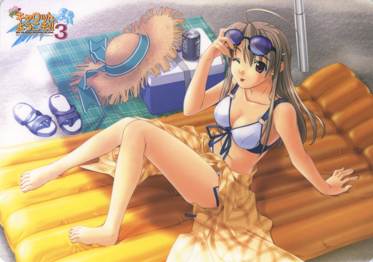 barefoot bikini feet female hashimoto_takashi hat high_res highres human inflatable_raft mizugi pia_carrot_(series) rule34 sandals sunglasses swimsuit takai_sayaka welcome_to_pia_carrot_3